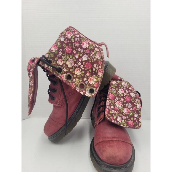 Dr Martens Triumph Massai Boots Red Leather Floral Lining US 7 Uk 5 Eu 38 - Picture 1 of 11